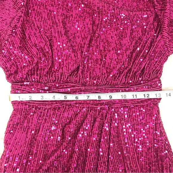 ELIZA J Hot Pink Sequin Long Sleeve Mini Dress Formal Cocktail Party‎ Size 6 New - Picture 14 of 15